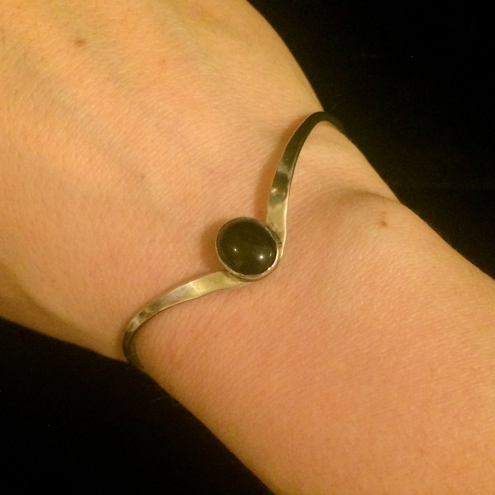 Black Onyx And Sterling Silver V Cuff Adjustable